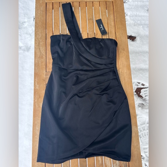 NWT Lulus One Shoulder Asymmetrical Black Mini Dress (M) - Picture 6 of 9